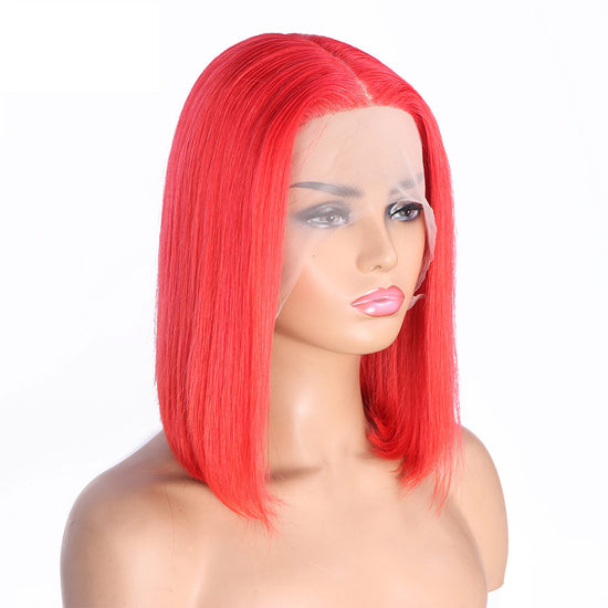 13x5x2 T PART LACE BOB WIG SILKY STRAIGHT Red Human Hair Wigs 180% Density