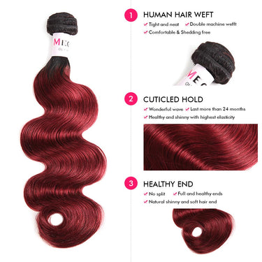 1Pcs 10-30 inch Brazilian Virgin Hair Ombre 1B/99J Body Wave Bundles