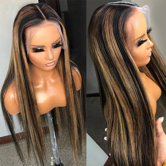 Megalook Highlight Balayage Ombre Straight/Body Wave 13x4 Lace Frontal Wig Transparent Balayage Lace Front Human Hair Wigs