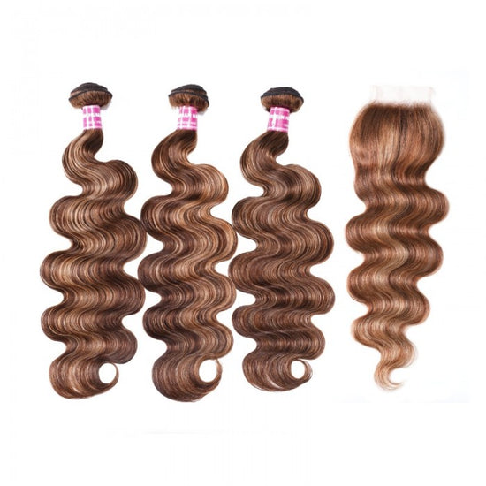Megalook 12A Body Wave Hair Honey Blonde Piano 3Bundles With Transparent Lace Closure Deal Free Shipping