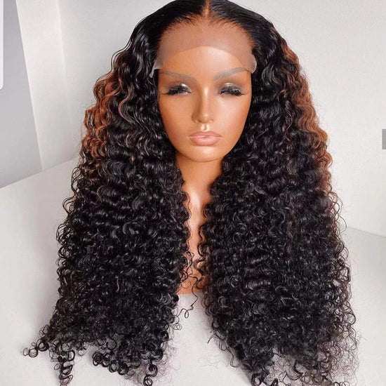 New Arrival High Quality Highlights Curly Ombre P30 Wigs Chocolate Transparent Lace Front Human Hair Wig
