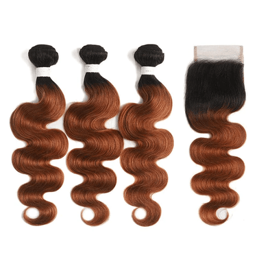 1B/30 High Quality 12A Grade Human Hair Body Wave 3 Bundles With Swiss 5x5 Lace Closure