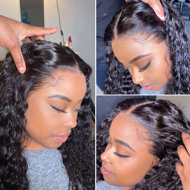 Megalook Water Wave Transparent 4x4 Lace Closure Wigs Affordable Human ...