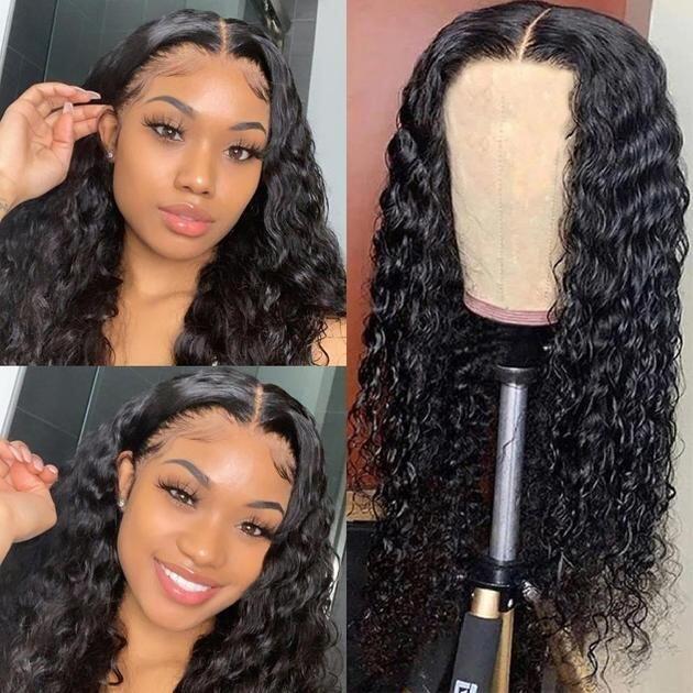 Megalook Water Wave Transparent 4x4 Lace Closure Wigs Affordable Human ...