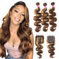 Megalook 10A Highlight P4/27 Bundles With Closure Straight 3 Bundles With Closure Brazilian Hair Weave Bundles With 4x4 Lace Closure