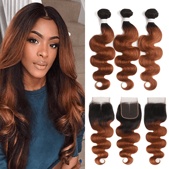 1B/30 High Quality 12A Grade Human Hair Body Wave 3 Bundles With Swiss Lace Closure