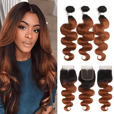 1B/30 High Quality 12A Grade Human Hair Body Wave 3 Bundles With Swiss 5x5 Lace Closure