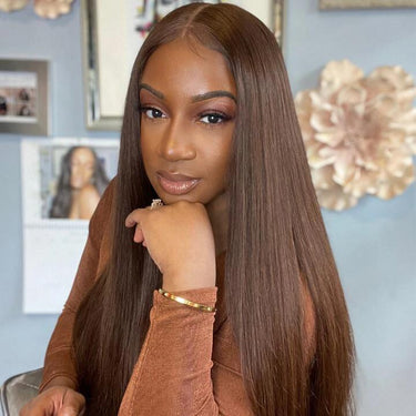 $100 OFF Code: MS100 | 4x4 Transparent Lace Closure Wigs Chestnut #4 Dark Brown Straight/Body Wave Wig