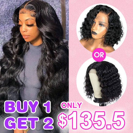 Buy One Get One Free Transparent Lace Closure Body Wave Wigs 180% Density Human Hair Wigs