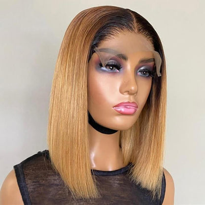 4x4 Bob Wig 1B/27 1b/99J Ombre Colored Blonde Brazilian Straight Human Hair Wig Pre Plucked Short Remy Wig for Black Women