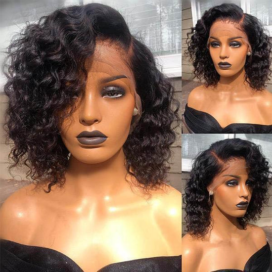 Side Part Summer Curly Glueless Lace  Frontal Wigs Celebrity Style Black Human Hair Wig