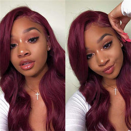 Megalook 13x4 Lace Front Wigs 99J Burgundy Human Hair For Black Women ...