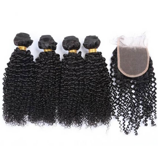 Megalook 12A Grade Human Hair Kinky Curly Bundles With Closure Brazilian Remy Human Hair 3/4Bundles With Swiss Hd Lace Closure