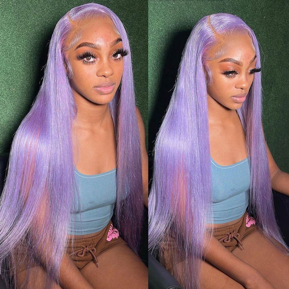 Megalook New Light Lavender Wig Straight Body Wave Human Hair Wigs