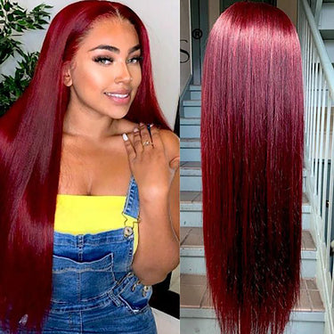 Megalook 13x4 Lace Front Wigs 99J Burgundy Human Hair For Black Women