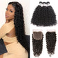 Brazilian Loose Deep Wave /Deep Curly Remy Human Hair 3Bundles Hair With Free Part Transparent Lace Closure