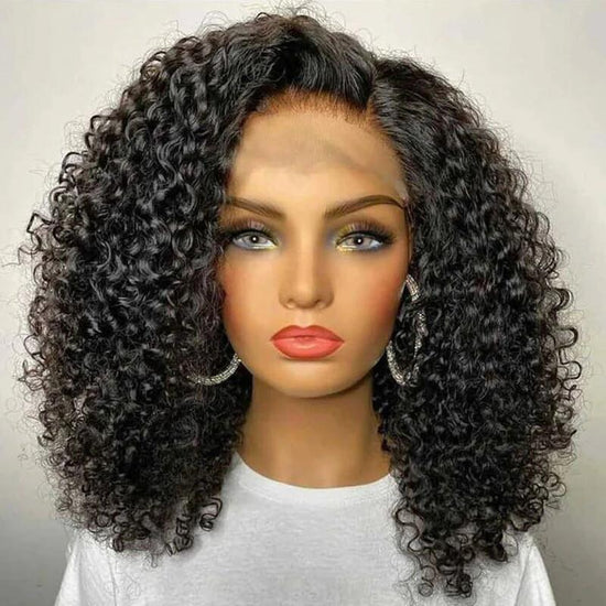 New 5X5 HD Lace Blunt Cut Bob Side Part Curly Closure Wig Skin Melted
