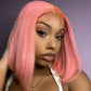 Megalook 8-14 inch Short Cut T Part Lace Front Wig Pink Color 180% Density