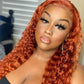 Megalook Ginger Orange Color Deep Curly / Water Wave Lace Frontal Wig 13x4 HD Transparent Lace Wigs