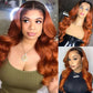 Transparent Hd Lace Dark Roots Ginger Orange 13x4 Lace Wigs Body Wave Human Hair Wigs 210% Density