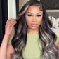 Megalook Platinum Blonde Highlights Straight Human Hair Wigs Long 32inch 13x4 Body Wave /Straight Lace Front Wig Black Wig with 