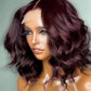 New Short Cut Dark Plum Color Loose Wave Undetectable Invisible Lace Middle Part Glueless Wig