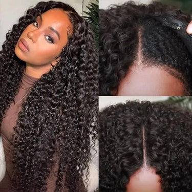 Glueless V Part Wig Free Part Thin Part Wig With Drawstring Curly Human Hair Upgrade U part Wig Without Leave out