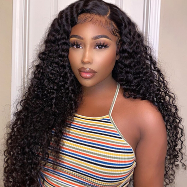 5x5 Lace Closure Wigs Deep Wave Human Hair For Women Black