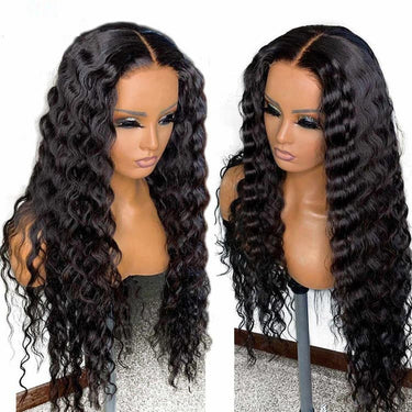 5x5 Lace Closure Wigs Deep Wave Human Hair For Women Black