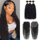 Megalook 12A Grade Human Hair Jerry Curly Bundles With Closure Remy Human Hair 3/4Bundles With Swiss Lace Closure