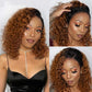 Short Cut Human Hair Wig Water Wave Bob 210% Density 1b/30 Honey Blonde 4x4 Lace Closure Wig