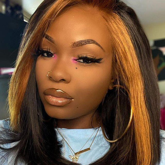 Megalook 13x4 Short Cut Highlight Wig Ombre Brown Honey Blonde 210% Density Lace Front Wig Pre-Plucked
