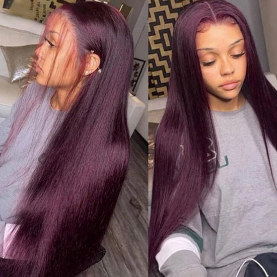 Hot&Pop Trend Dark Purple Plum Colored 13x4 Lace Front Silky Straight/Body Wave Wig