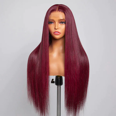 TIKTOK 4x4/13x4 Transparent Lace Front/Closure Wigs 99J Burgundy Human Hair Wigs For Black Women