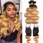 3 Bundles 1B/27 Color With Closure Ombre Straight Hair Weaves With Remy Human Hair Closure