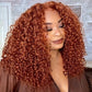 210% Density Thick Short Cut Bob Ginger Orange Color Wig 13x4 Lace Front Deep Curly Human Hair Wig