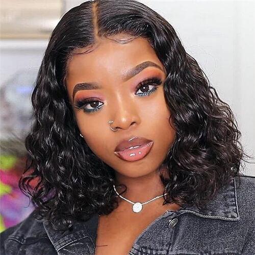 Megalook 13x4 Bob Wigs Deep Wave Curly Virgin Human Hair Lace Frontal Wigs