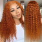 Megalook Ginger Orange Color Deep Curly / Water Wave Lace Frontal Wig 13x4 HD Transparent Lace Wigs