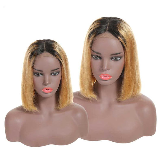 Megalook Bob Wigs 4x4 Lace Wigs T1B/27 Straight 100% Virgin Human Hair Wigs