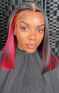 TIKTOK 12inch Peekaboo Highlights Red Colored Transparent 13X4 Lace Frontal 4x4 Lace Closure Human Hair Bob Wigs