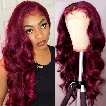 TIKTOK 13x4 Transparent Lace Front/Closure Wigs 99J Burgundy Human Hair Wigs For Black Women