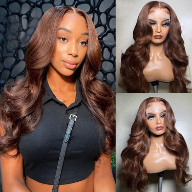 (Super Sale) Megalook 13x4 6x5 Pre Cut Transparent Chocolate Lace Closure Wigs #4 Dark Brown Color Human Hair Wigs
