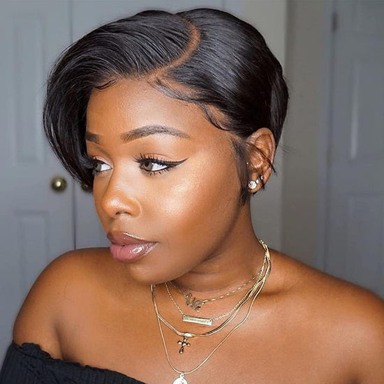 TIKTOK USA Pixie Cut Short Human Hair Wigs Straight T part Lace Front Human Hair Wigs Preplucked for Black Women