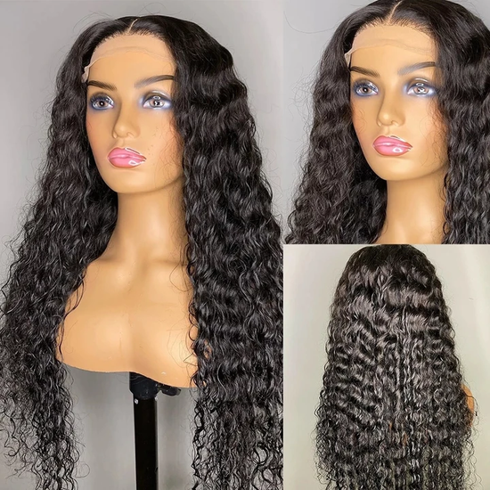 Clearance Brazilian Deep Wave / Water Wave 4x4 Lace Closure Wig Natural Black