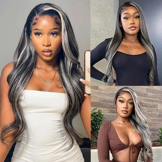 Megalook Platinum Blonde Highlights Straight Mixed Color Human Hair Wigs Long 32inch 13x4 Body Wave /Straight Lace Front Wig