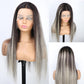 Transparent Platinum Highlights Blonde 13x5x2 T Part Human Hair Wigs 613 Lace Front Wig Ombre Half Black Hair Transparent Lace Wigs