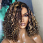 Megalook Highlight Honey Blonde Balayage Curly 13x4/13x6 Lace Front Bob Wig Side Part Glueless Human Hair Wig