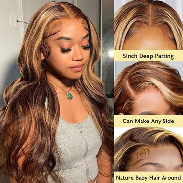 Megalook New Launch Glueless HD Lace Wig Body Wave 5x5 Highlight P4/27 Color Dome Cap Wigs