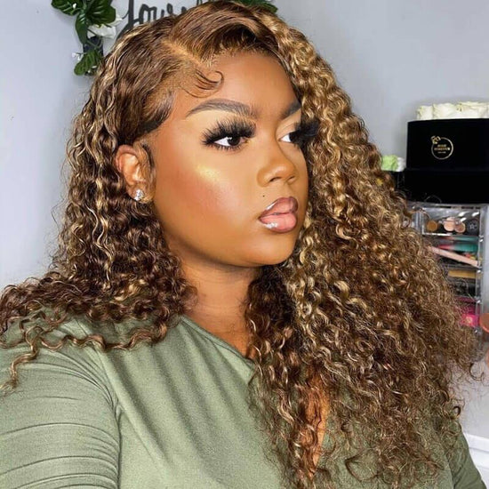 Megalook $95.9 Highlight Piano Color Wig Transparent Lace Closure 4x4 Deep Wave /Natural Wave Style Wig