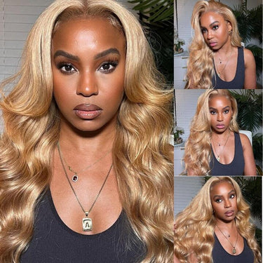 Megalook Straight /Body Wave 13x4 lace frontal wigs #27 colored honey blonde HD lace human hair wigs pre-plucked with baby hair